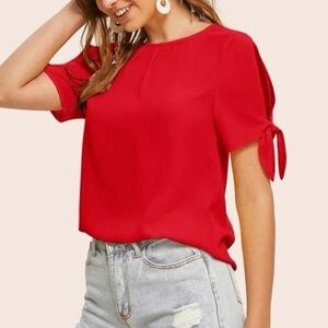 SHEIN Red Knot Cuff Split Sleeve Solid Top Size Medium